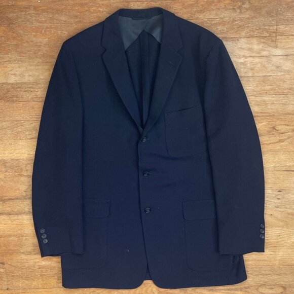 Vintage Mens Suit Set Size 40R Blazer 32x31 Pants 60s Navy Blue Suit Coat Pants - Picture 2 of 9